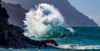 Large ocean wave crashes into rock along the Na Pali Coast; Kauai, Hawaii, United States of America Poster Print by The Nature Collection (21 x 11) # 12574202