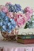 Hydrangea and peony arrangement on table by Don Paulson (15 x 24)