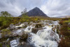 Waterfall on River Coupal and mountain range Buachaille Etive Mor at Glen Coe in Scotland, United Kingdom Poster Print by Raimund Linke (20 x 13)