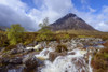 Waterfall on River Coupal and mountain range Buachaille Etive Mor at Glen Coe in Scotland, United Kingdom Poster Print by Raimund Linke (19 x 12)