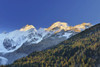 Sunrise in Mountains, Morteratsch Glacier, Bernina Pass, Pontresina, Canton of Graubunden, Switzerland Poster Print by Raimund Linke (19 x 12)