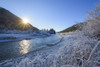River Isar in Winter with Sun and Hoar Frost, Isar Valley, Karwendel, Vorderriss, Upper Bavaria, Bavaria, Germany Poster Print by Raimund Linke (20 x 13)
