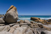 Large boulders and sandy beach at Clifton Beach on the Atlantic Ocean in Cape Town; Cape Town, Western Cape, South Africa Poster Print by Alberto Biscaro (20 x 13)