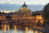 Rome, Italy.  Sant'Angelo bridge and St Peter's Basilica at dusk.  The historic centre of Rome is a UNESCO World Heritage Site. Poster Print by Ken Welsh (17 x 11)