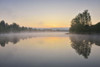 Lake at Dwan with Morning Mist, Spring, Mondfeld, Mainfranken, Franconia, Baden Wurttemberg, Germany Poster Print by Raimund Linke (19 x 12)