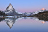 Matterhorn reflected in Lake Riffelsee at Dawn, Zermatt, Alps, Valais, Switzerland Poster Print by Raimund Linke (19 x 12)