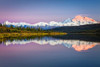 Sunset glow on Mount Denali (McKinley) reflects on Wonder Lake with pastel sky, Denali National Park and Preserve in autumn, Interior Alaska; Alaska, United States of America Poster Print by Sunny Awazuhara- Reed (20 x 13)