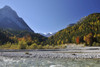 Riverbed and Mountains in Autumn, Rissbach, Hinterriss, Karwendel, Tyrol, Austria Poster Print by Raimund Linke (19 x 12)