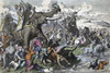 A force of Roman war elephants in battle.  The Romans used elephants in many battles.  They brought them from North Africa after defeating the Carthiginians in the Punic Wars.  After a work by Heinrich Leutemann. Poster Print by Ken Welsh (18 x 12)