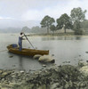 Magic Lantern slide circa 1880, Victorian/Edwardian, social history. A man punting a rowing boat on Lake Windermere; Cumbria, England Poster Print by John Short (15 x 15)