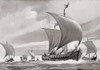 A fleet of Viking ships on a raid. Poster Print by Hilary Jane Morgan (16 x 11)