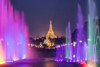 Public Square with lit water fountains and Shwedagon Pagoda at night in Yangon. Poster Print by Loop Images Ltd. (18 x 12)