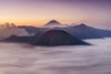 Dawn view of Mount Bromo and Gunung Semeru in Bromo Tengger Semeru National Park in Indonesia. Poster Print by Loop Images Ltd. (18 x 12)