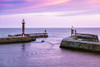 A fishing boat leaves Whitby harbour on the morning tide. Poster Print by Loop Images Ltd. (19 x 13)