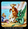Magic Lantern slide circa 1900 hand coloured. Victorian/Edwardian era. Alice in Wonderland chapter 3. Alice on an island wit the Gryphon and a Turtle Poster Print by John Short (15 x 16)