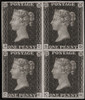 A block of four Penny Black postage stamps. The Penny Black was the world�s first adhesive postage stamp. The stamp, featuring a portrait of Queen Victoria, was issued on May 1, 1840. Poster Print by Ken Welsh (12 x 15)