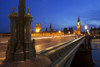 A night view across Westminster Bridge with Big Ben in the distance. Poster Print by Loop Images Ltd. (18 x 12)