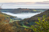 Morning mist in the Wye valley between Llandogo and Bigswier. Poster Print by Loop Images Ltd. (20 x 13)