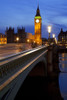A night view across Westminster Bridge with Big Ben in the distance. Poster Print by Loop Images Ltd. (12 x 18)