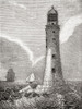 East side of the Eddystone Lighthouse, Eddystone Rocks, offshore Rame Head, Devon, England.  From Old England: A Pictorial Museum, published 1847. Poster Print by Ken Welsh (12 x 16)