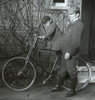 Magic lantern slide circa 1880.Victorian/Edwardian.Social History. Slide set: Man with his son on a bicycle outside the house Poster Print by John Short (16 x 16)