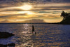 View taken from behind of a stand-up paddle boarder at sunset off Palau'ea Beach also known as White Rock Beach; Makena, Wailea, Maui, Hawaii, United States of America Poster Print by Ron Dahlquist (17 x 11)