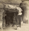 Victorian Stereoview card from circa 1900 India through the stereoscope.1903 historic social history images. Great Cave, into  east doorway of Linga Shrine. A rock hewn cave temple,Elephanta Poster Print by John Short (15 x 16)