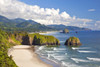 Crescent Beach looking South along the Oregon coast to Haystack Rock in Ecola State Park; Oregon, United States of America Poster Print by Craig Tuttle (17 x 11)