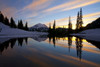 Mirror image of Mount Rainier and forest reflected in Tipsoo Lake at sunset in Mount Rainier National Park; Washington, United States of America Poster Print by Craig Tuttle (17 x 11)