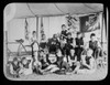 Magic lantern slide circa 1900.Victorian/Edwardian.Social History. Boys in uniform sitting in tent being taught to sew Poster Print by John Short (18 x 14)