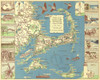 1940 Colonial Craftsman Decorative Map of Cape Cod Poster Print - GST