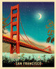 Golden Gate Bridge Night Poster Print - Red Truck Old