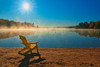 Canada-Ontario-Silent Lake Provincial Park. Muskoka chair and morning fog on Silent Lake. Poster Print - Gallery Jaynes