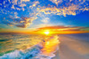 Golden Sunset Beach Blue Sky Poster Print - Eszra Tanner