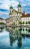 Jesuit Church Inner Harbor reflection-Lucerne-Switzerland. Poster Print - William Perry