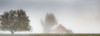 Red Barn Draped in Mist Poster Print - Don Schwartz