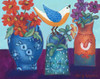 Blue and Orange Vases with Chirp Poster Print - Holly Wojahn