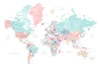 Distressed pastels world map with cities, Carmen Poster Print - Blursbyai Rosana Laiz