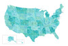 Aquamarine watercolor US map Poster Print - Blursbyai Rosana Laiz