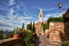 Italy-Tuscany-Pienza The bell tower of the Duomo Santa Maria Assunta Cathedral Poster Print - Julie Eggers # VARPDXEU16JEG1153