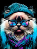 Hipster cat animal art Poster Print - Justyna Jaszke