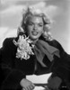 Jayne Mansfield Posed in Black Velvet Suit Dress and Sheer Silk scarf with Pearl Earrings Photo Print - Item # VARCEL685400