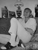 Steve McQueen Seated in Bed wearing White Long Sleeves and White Pants in Black and White Photo Print - Item # VARCEL685820