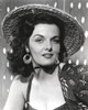 Jane Russell Portrait in Black Strap Dress and Black Linen Long Sleeves with Hoop Earrings and Straw Hat Photo Print - Item # VARCEL687512