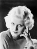 Jean Harlow Portrait in Grey Round Neck Pleated Long Sleeve Linen Dress with Left Hand on the Head Photo Print - Item # VARCEL697061