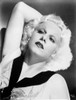 Jean Harlow Portrait in White V-Neck Sleeveless Embroidered Linen Dress and Black Collar with Right Hand Behind the Head Photo Print - Item # VARCEL697074