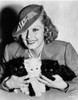 Jean Harlow Portrait in Grey Tweed Linen Suit Dress and Velvet Wool Hat with Three Kittens on the Hands Photo Print - Item # VARCEL697137