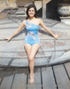 Linda Harrison posed in Blue Printed Swimsuit Photo Print - Item # VARCEL697401