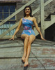 Portrait of Linda Harrison Posed in Blue Printed Swimsuit Photo Print - Item # VARCEL697423