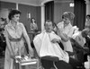 Silken Affair Cutting Hair in Black and White Photo Print - Item # VARCEL698066